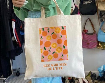 Jute bag Orange Matisse | Orange fruit cotton bag | Pink bag