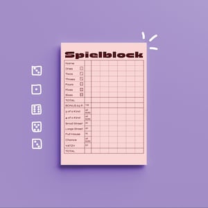 Game pad, dice game / Kniffel / Yahtzee / Pocket game Block rosa