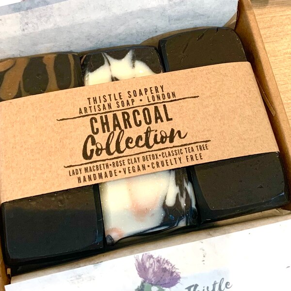 Charcoal Facial Soap Trio- Handmade Vegan Gift Set