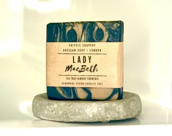 Lady MacBeth Activated Charcoal & Turmeric Facial Soap- with tea tree and ginger essential oils for acne prone skin VEGAN