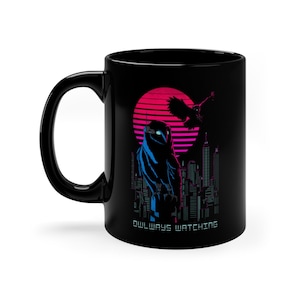 Coffee Mug Black - CyberpunkPets - Owlways Watching