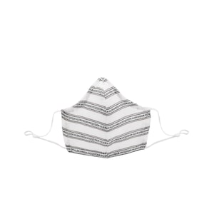 May include: White face mask with black stripes and the text "ALEXANDER McQUEEN" repeated across the fabric.