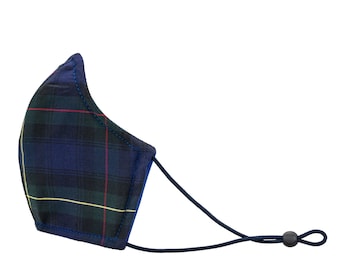 Geruit gezichtsmasker met tartan: katoenen neopreen, verstelbare pasvorm