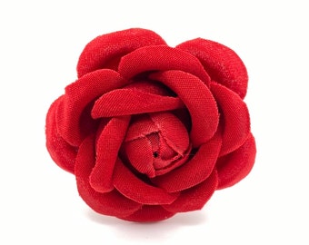 Red Rose Satin Flower Brooch