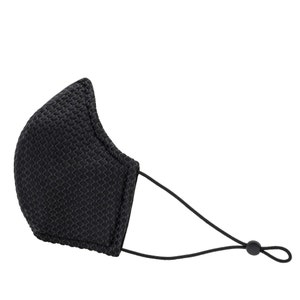 May include: A black face mask with a textured pattern and adjustable ear loops.