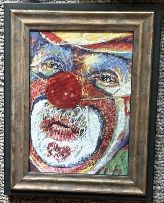 絵画　ピエロ　油絵　アート オリジナルのピエロ油絵：楽しい象徴主義の肖像画アート（7x5） - Etsy