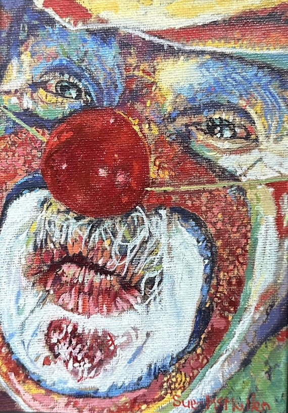 絵画　ピエロ　油絵　アート オリジナルのピエロ油絵：楽しい象徴主義の肖像画アート（7x5） - Etsy