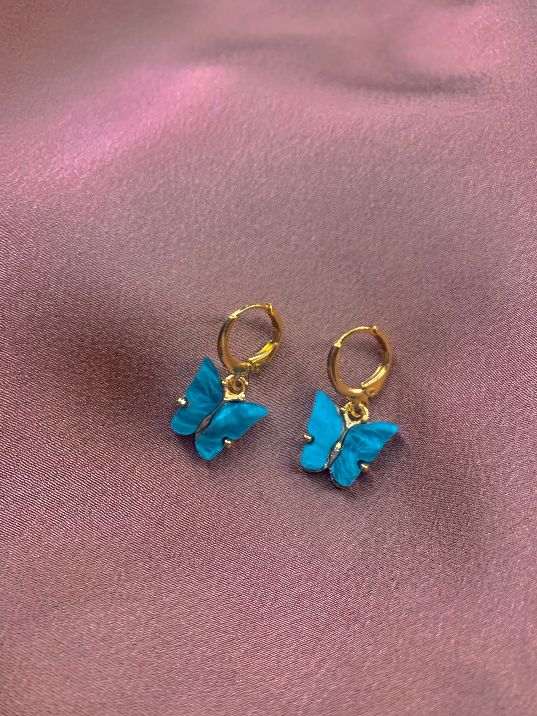 Dainty Butterfly Hoop Earrings Delicate Pearlescent Etsy