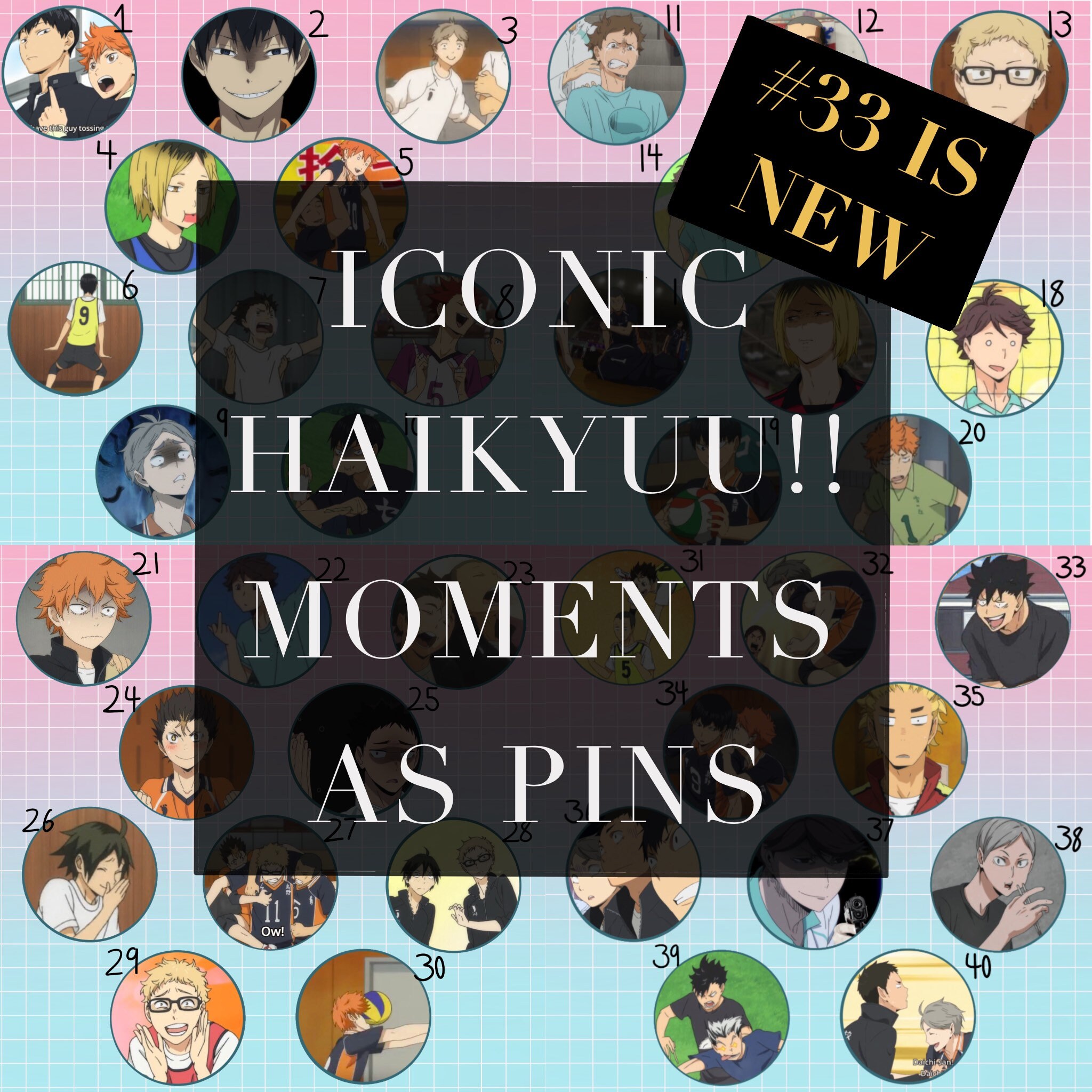Iconic HAIKYUU!! Moments as pins / buttons 44mm