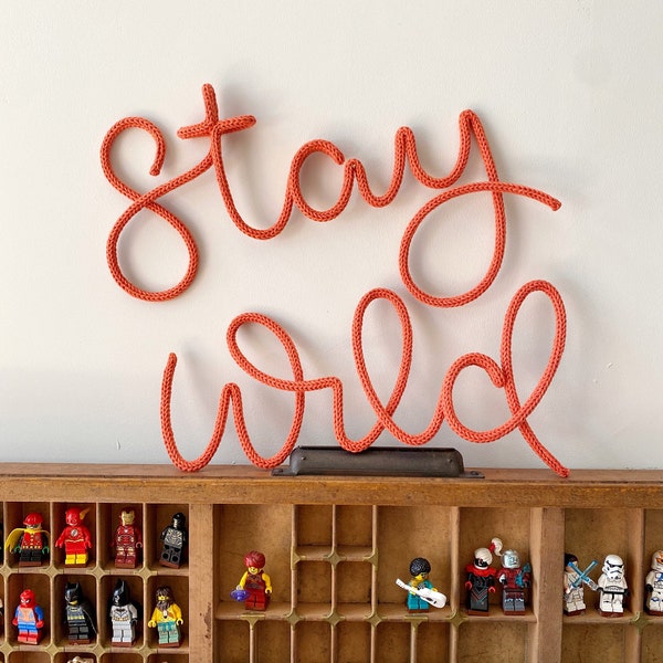 Knitted wire words | Stay wild sign | Knitted wire sign | Kids room decor | Safari theme | Wire word sign