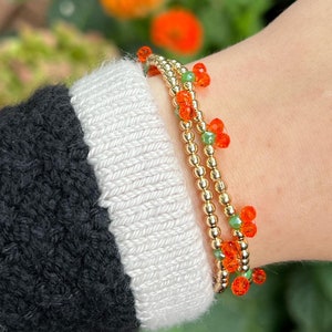 Oranges / Pumpkins Crystal Beaded Bracelet: 14k Gold Filled Charm Jewelry