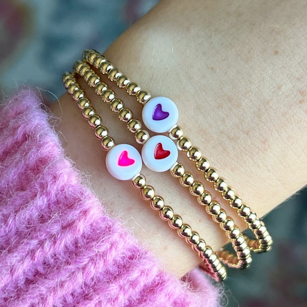 Gold Bead Heart Bracelet: 14k Gold Filled Waterproof Jewelry