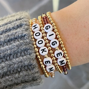 Custom College Gold Bead & Crystal Bracelet - 14k Gold Filled Waterproof Bracelet - High School Graduation Gift - College Colors for Gameday