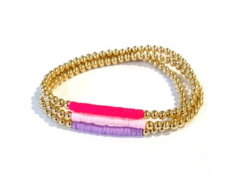 Color Strip Gold Bead Stretch Bracelet - 14k Gold Filled Waterproof Beaded Bracelets