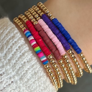 Color Strip Gold Bead Stretch Bracelet - 14k Gold Filled Waterproof Beaded Bracelets