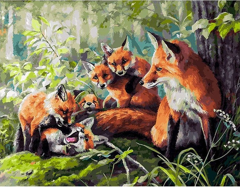 Malen Sie nach Zahlen Kit DIY Fuchs Familie Etsy