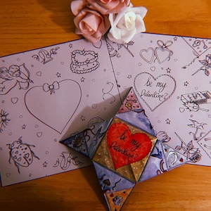 Bilhete de amor vitoriano de dia dos namorados - Bolsa quebra-cabeça - Modelo de folha para colorir para impressão e download instantâneo