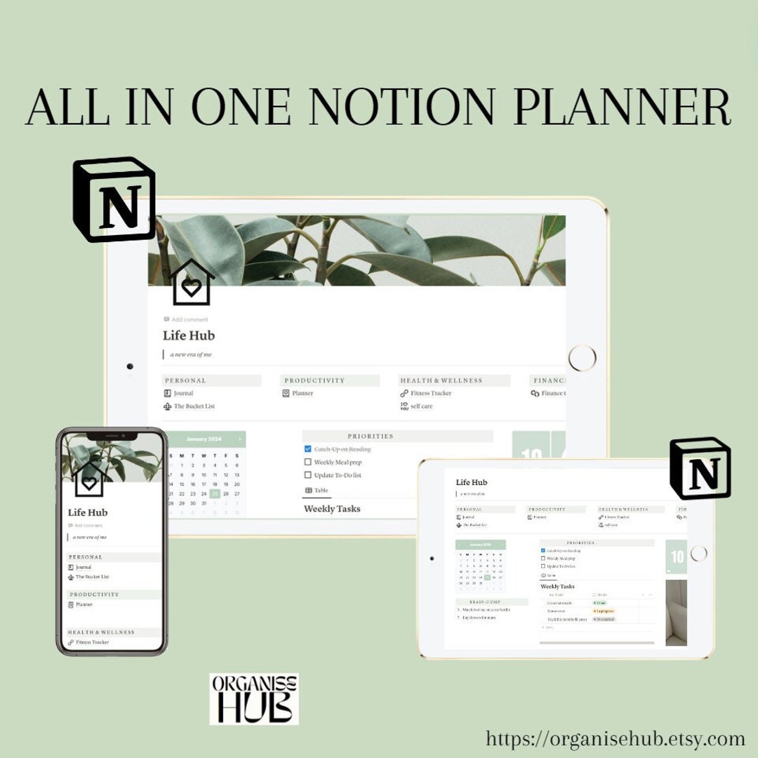 All in One 2024 Notion Planner Ultimate Life Planner, Weekly Planning ...
