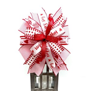 Pink and Red Valentine Wreath Bow, Valentine Ribbon, Lantern Topper Bow, Valentine Tree Topper, Valentine&#39;s Day Bow, Valentine Gift Bow