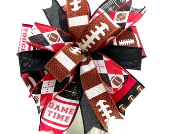 Red and Black Football Wreath Bow, College Football Bow, Fall Lantern Accent, Football Ribbon, Tailgating Bow, Door Hanger Bow