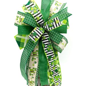 St. Patrick&#39;s Wreath Bow, Lantern Topper Bow, St. Patrick’s Day Bow, Shamrock Ribbon, Mailbox Bow, Green Wreath Bow, Spring Bow Decor
