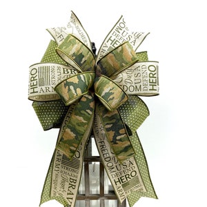 Army Bow, Military Mailbox Bow, Armed Service Bow, Wreath Bow, Camouflage Ribbon Bow, Lantern Topper Bow, Green Bow, Patriotic Bow
