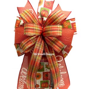 Rust and Orange Fall Farmhouse Wreath Bow, Fall Welcome Bow, Thanksgiving Bow, Lantern Bow, Fall Ribbon, Fall Mailbox Bow, Fall Door Decor