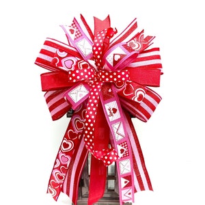 Red & Hot Pink Valentine Wreath Bow, Valentine Tree Topper Bow,  Valentine Ribbon, Valentine&#39;s Day Bow, Door Hanger Bow, Lantern Bow