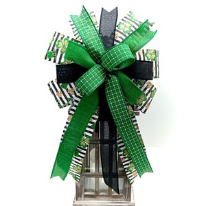 St. Patrick&#39;s Wreath Bow, Lantern Topper Bow, St. Patrick’s Day Bow, Shamrock Ribbon, Mailbox Bow, Green Wreath Bow, Spring Lantern Bow