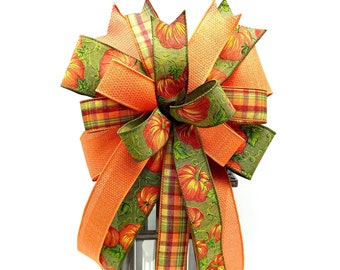 Thanksgiving Bow Decor, Fall Farmhouse Bow, Fall Bow for Wreath, Lantern Topper Bow, Harvest Bow, Fall Plaid Bow, Mailbox Bow, Porch Bow