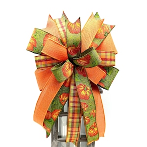Thanksgiving Bow Decor, Fall Farmhouse Bow, Fall Bow for Wreath, Lantern Topper Bow, Harvest Bow, Fall Plaid Bow, Mailbox Bow, Porch Bow