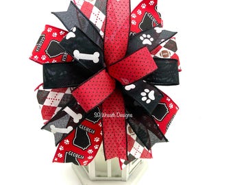 Red and Black Football Wreath Bow, College Team Bow, Lantern Bow, Collegiate Wreath Bow, Paw Print Bow, Tailgating Bow, Dorm Decor