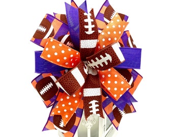 Orange and Purple College Football Bow for Wreath, Tailgating Bow, College Wreath Bow, Fall Lantern Bow, Game Day Bow, Mailbox Bow