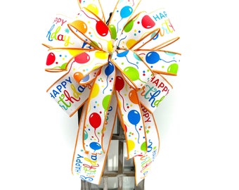 Happy Birthday Decorative Bow, Birthday Party Bow, Birthday Mailbox Bow, Balloon Bow, Birthday Gift Bow, Birthday Lantern Bow