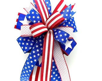 Patriotic Wreath Bow, Patriotic Ribbon Bow, Red,White & Blue Bow, Wreath Bow, Lantern Topper Bow, Mailbox Bow, July 4th Bow, Tree Topper Bow