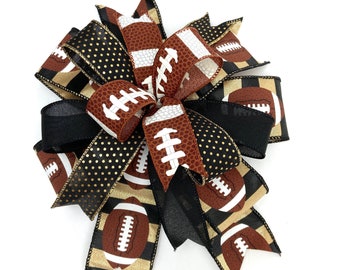 Black and Gold College Football Lantern Bow, Football Bow For Wreath, Tailgating Decor