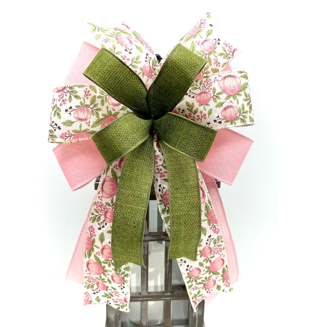 Spring Lantern Bow, Pink Peony Floral Wreath Bow, Easter Bow, Mailbox ...