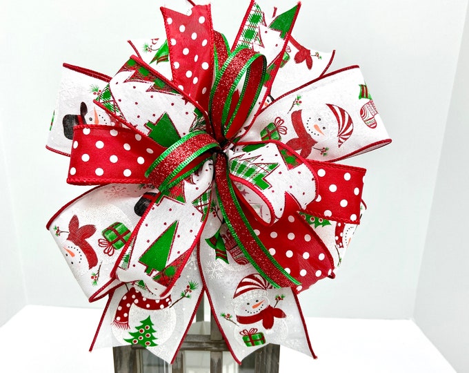 Small Tree Topper Bow Swag Bow Snowman Bow Winter Lantern Etsy