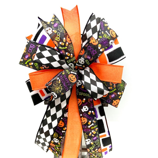 Halloween Bow for Wreath~Halloween Bow~Jack-o-Lantern Bow~Fall Wreath Bow~Halloween Party Bow~Lantern Topper Bow~Halloween Ribbon