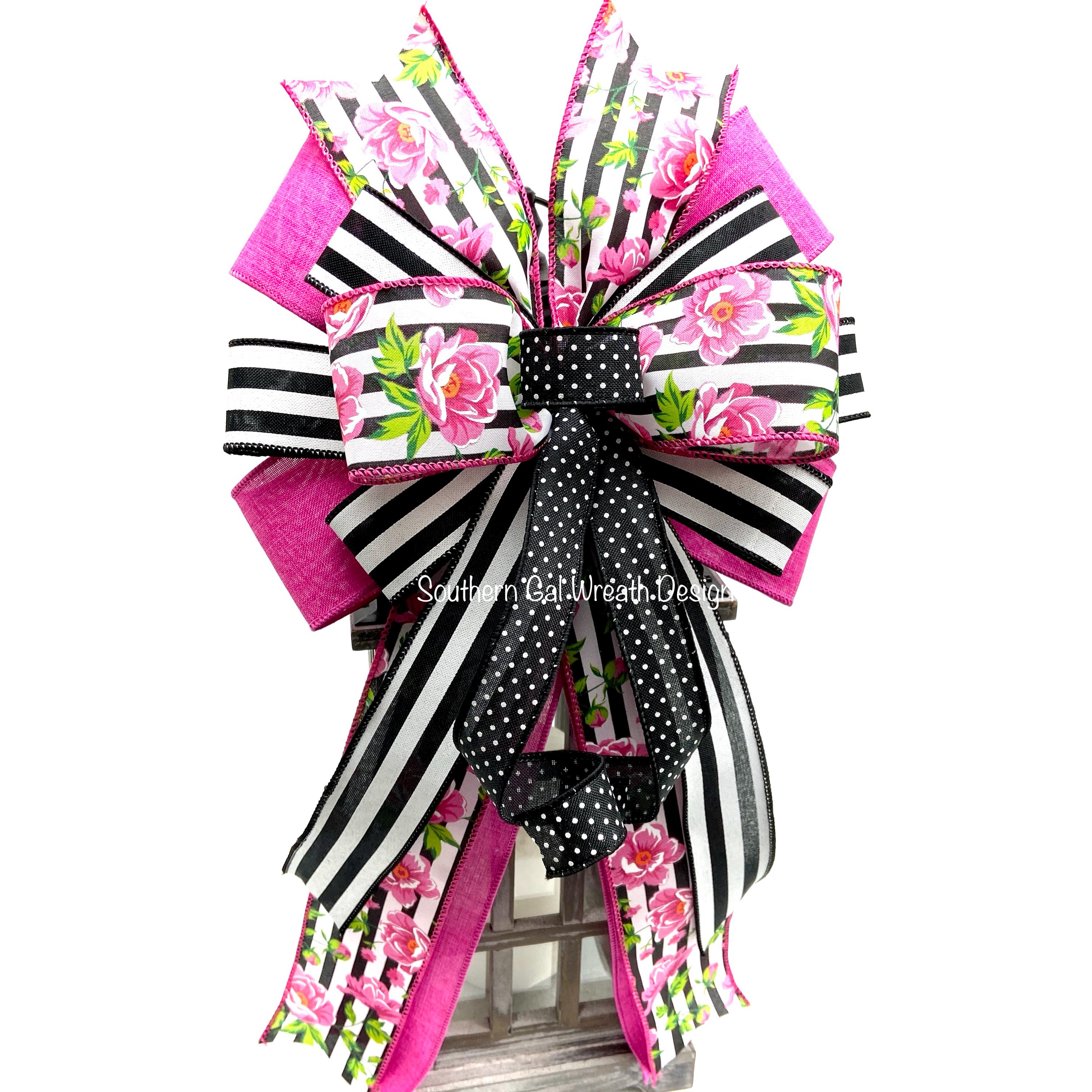 Pink Peony Ribbon Wreath Bow, Spring Lantern Bow, Bold Summer Bow Decor ...