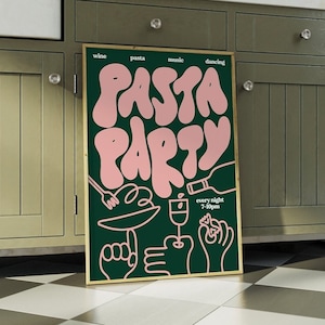 Pasta Party | Food Print | Kitchen | Music Poster | Wall Art | A5 A4 A3 | Typographic | Wall Decor | Restaurant | Homeware | Home Decor