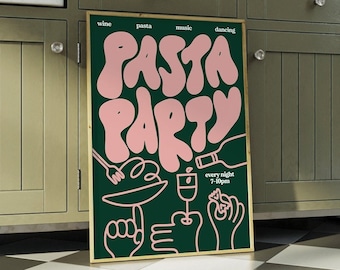 Pasta Party | Food Print | Kitchen | Music Poster | Wall Art | A5 A4 A3 | Typographic | Wall Decor | Restaurant | Homeware | Home Decor