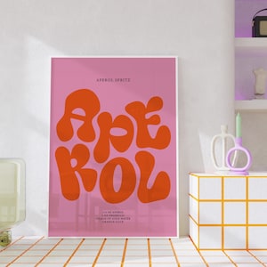 Aperol Spritz Print | Cocktail Poster | Wall Art | A5 A4 A3 | Bold | Typographic | Drink | Bar | Print | Groovy | Funky