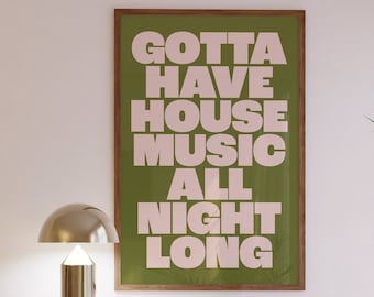 Impression de musique house | Affiche de musique | Art mural | A5 A4 A3 | Gras | Typographique | Paroles | Citation | Imprimer | Musique