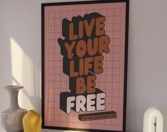 Live Your Life Print | Music Poster | Wall Art | A5 A4 A3 | Bold | Typographic | Lyrics | Quote | Print | Disco Music