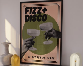 Fizz & Disco | Retro | Disco Print | Music Poster | Wall Art | A5 A4 A3 | Bold | Typographic | Gallery Wall | Black and White | Magazine