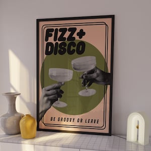 Fizz & Disco | Retro | Disco Print | Music Poster | Wall Art | A5 A4 A3 | Bold | Typographic | Gallery Wall | Black and White | Magazine