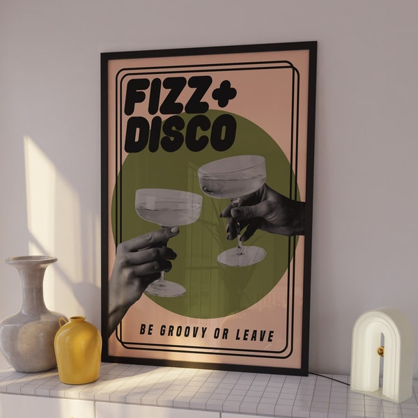 Fizz & Disco | Retro | Disco Print | Music Poster | Wall Art | A5 A4 A3 | Bold | Typographic | Gallery Wall | Black and White | Magazine