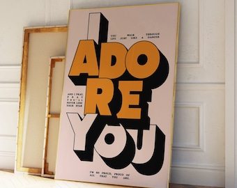 Je t&#39;adore | affiche | Art mural | A5 A4 A3 | | Gras | Typographique | Citation | Décoration murale | Impression musique house