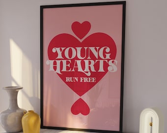 Young Hearts Run Free | Disco Print | Music Poster | Wall Art | A5 A4 A3 | Retro Inspired Music Print | Disco | Bold | Typographic | Lyrics